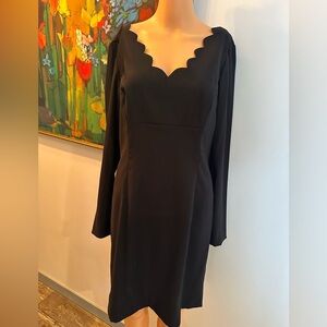 Hugo Buscati Black Long Sleeve Scallop‎ Neckline Dress, Size 12
